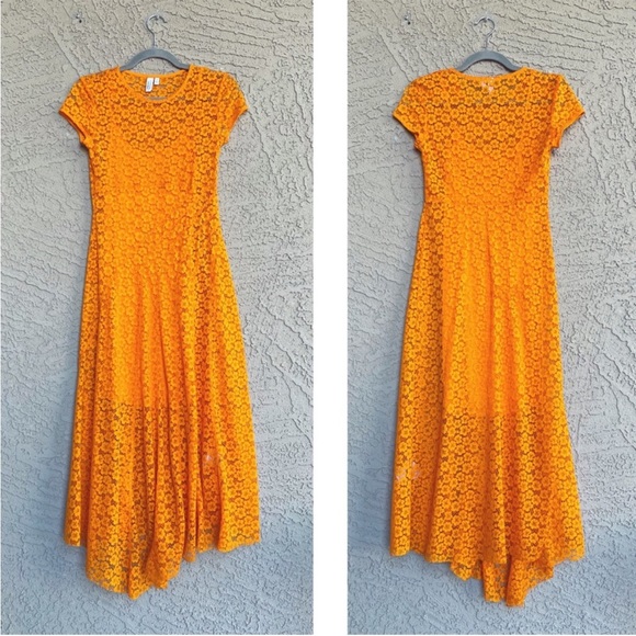 & OTHER STORIES Orange Floral Lace Asymmetrical Midi Dress - Picture 2 of 6